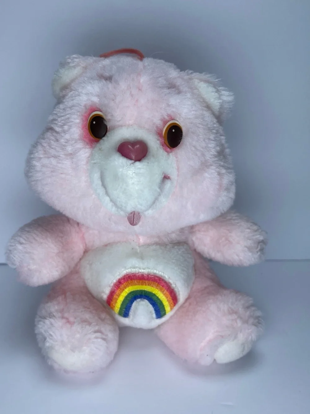 Care Bears Cheer Bear Pink Plush Bear Rainbow Belly 6in Vintage 1983 Bow Loop